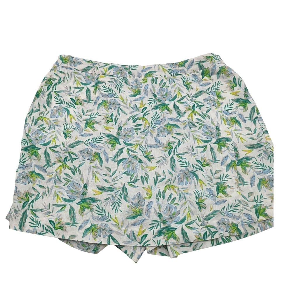 Ellen Tracy Skort WMN's L White/Green Tropical Palm Linen Blnd Excellent Pockets